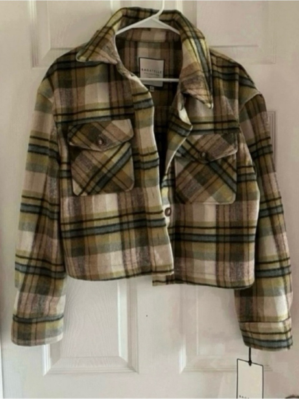 Bagatelle Plaid Oversized Cropped preppy retro Fleece Jacket Shacket Relaxed fit